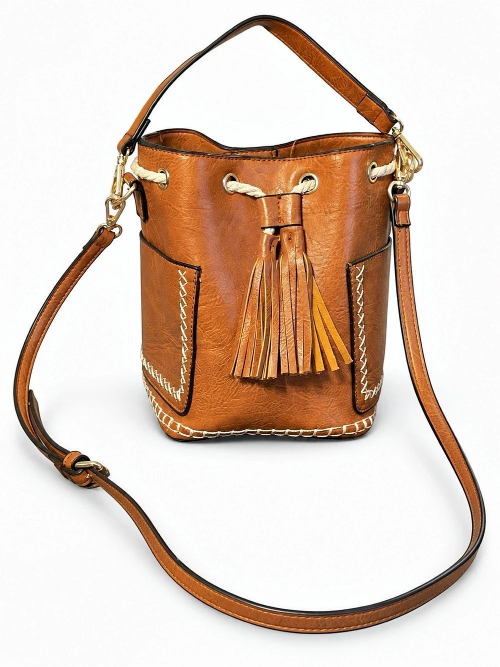 JEN & CO Brown Bucket Shoulder Bag
